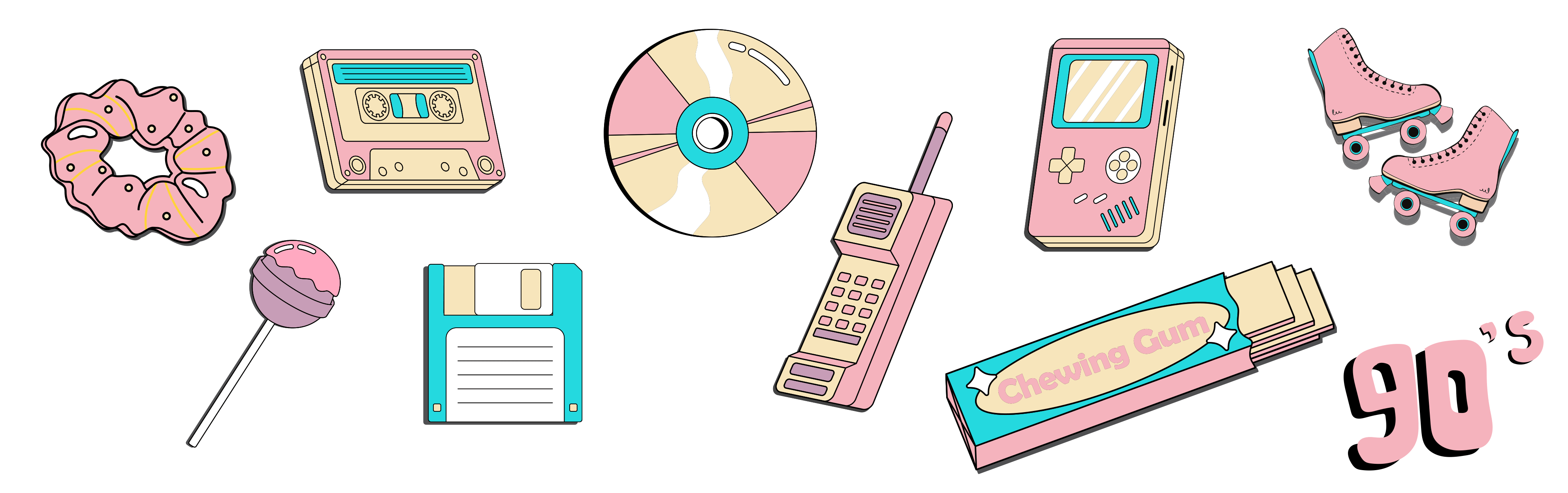 Tendances : Planche d'autocollants des années 90's