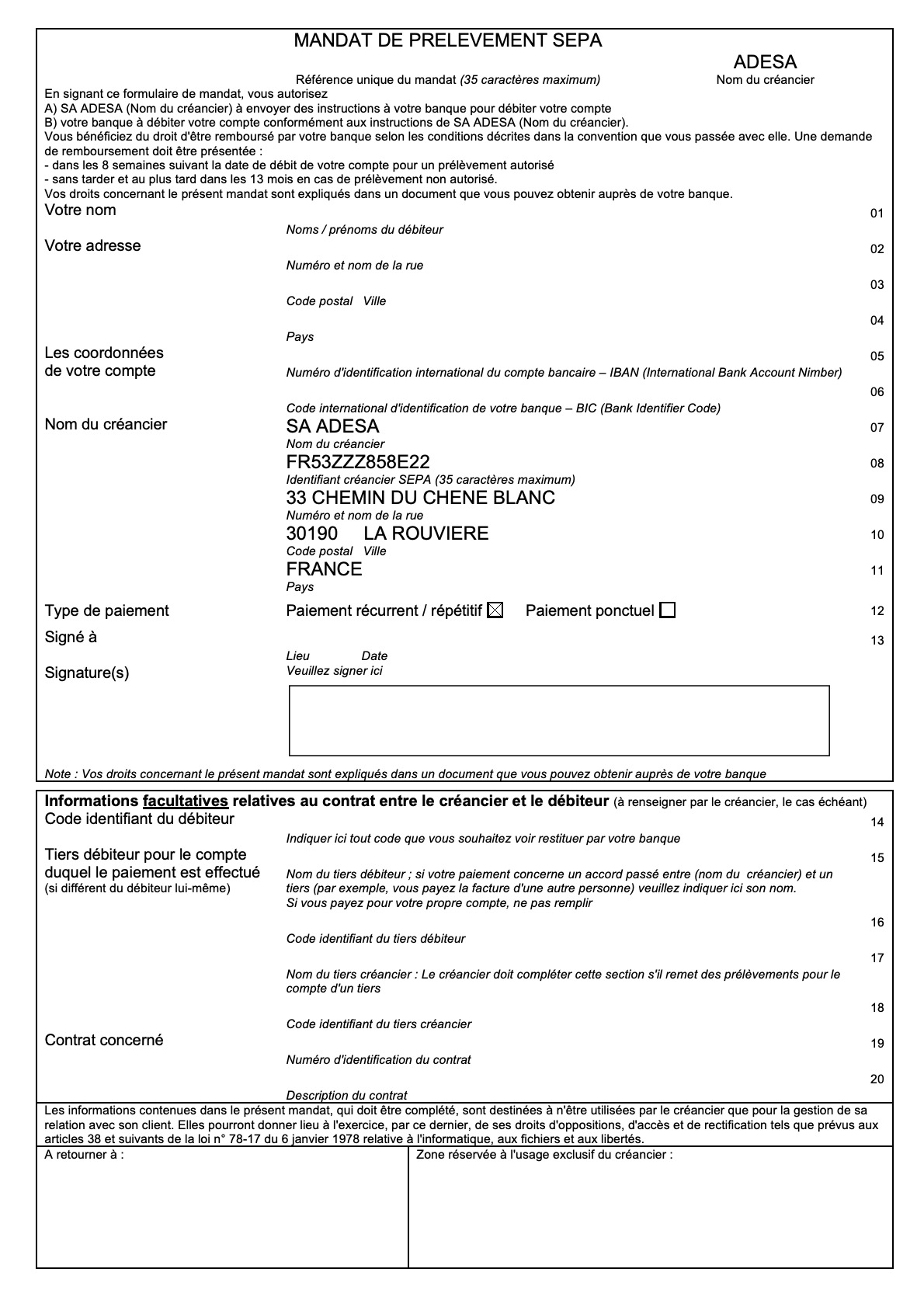 Formulaire Mandat De Prélèvement Sepa Remplissable En Ligne Prélèvement SEPA | Option de paiement