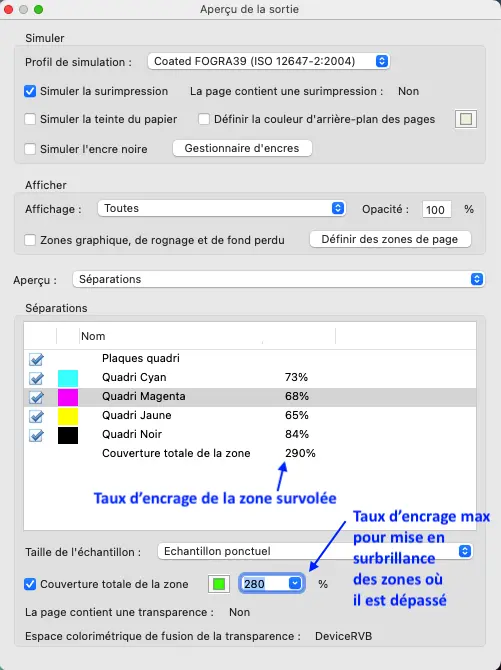 Taux d'encrage dans Adobe Acrobat Pro